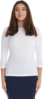 Esteez 3/4 Sleeve Fancy Slinky Crew Neck T-Shirt for Women Base Layering Top Snug Fit