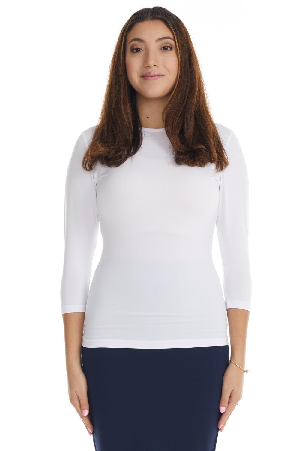 Esteez 3/4 Sleeve Fancy Slinky Crew Neck T-Shirt for Women Base Layering Top Snu