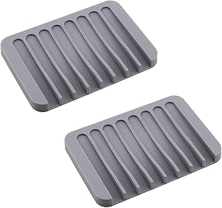 2 Pcs Self Draining Soap Dish Silicone Soap Saver Waterfall Drainer Soap Holder for Bathroom Kitchen (Gray)