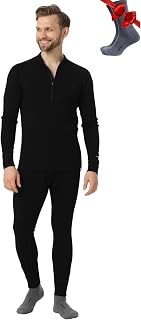 100% Merino Wool Base Layer Mens Set - Quarter Zip Thermal Underwear