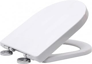Premium D Shape Soft Close Toilet Seat with Adjustable Stainless Hinge, Quick Release, Easy Top Fixing, Anti-Bacterial Cover for Family Bathroom, White