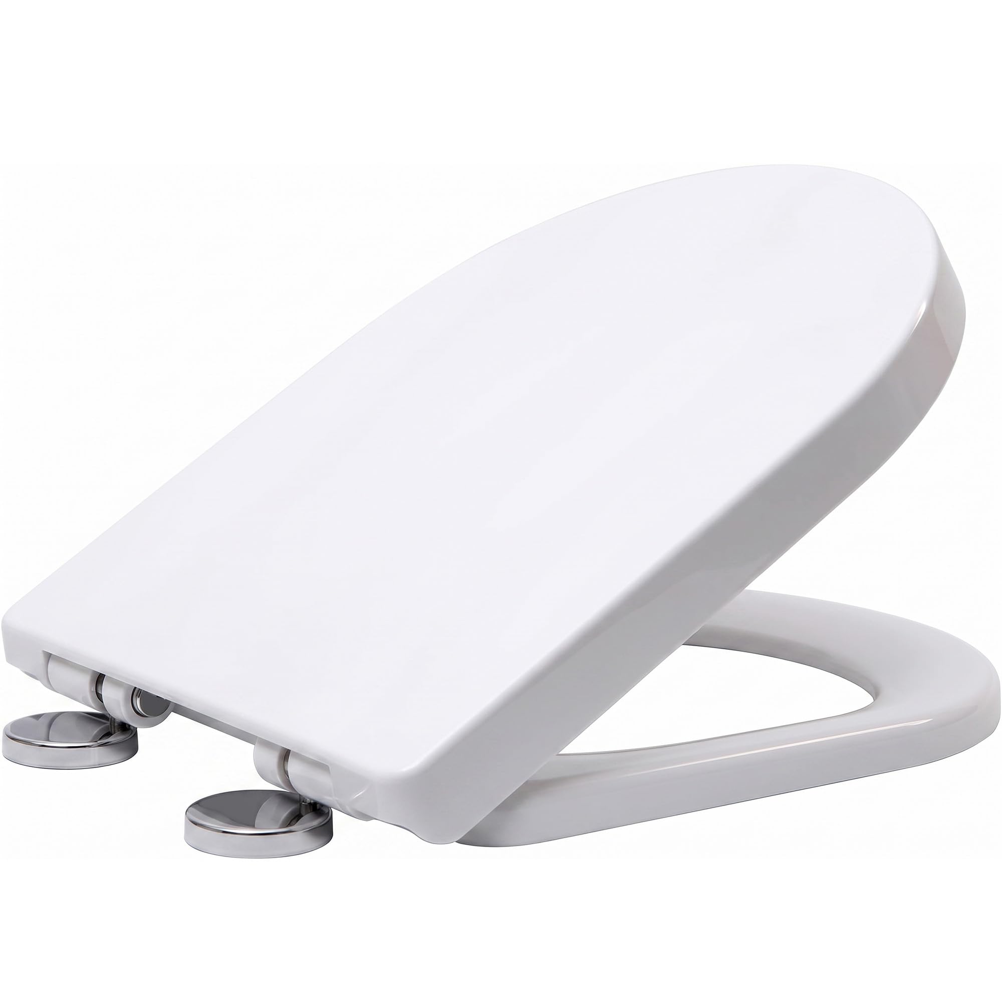 Premium D Shape Soft Close Toilet Seat with Adjustable Stainless Hinge, Quick Re