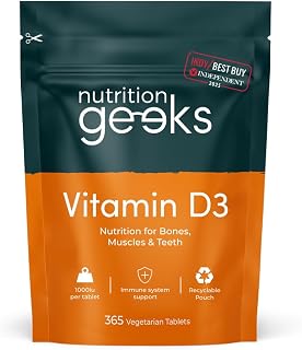 Vitamin D 1000iu - 1 Year Supply, 365 Easy-Swallow Vitamin D Tablets, Vegetarian D3, High Strength Immune Support Supplement - Awarded by The Independent UK