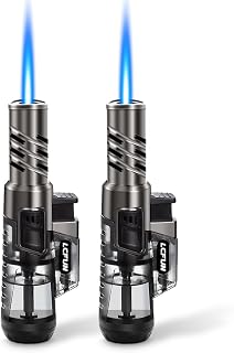 Torch Lighter 2 Pack Windproof Butane Lighter Refillable Jet Flame Lighter with Large Visible Fuel Tank for BBQ, Camping, Outdoors Hiking Survival - Without Gas Fuel - Gift for Him Men