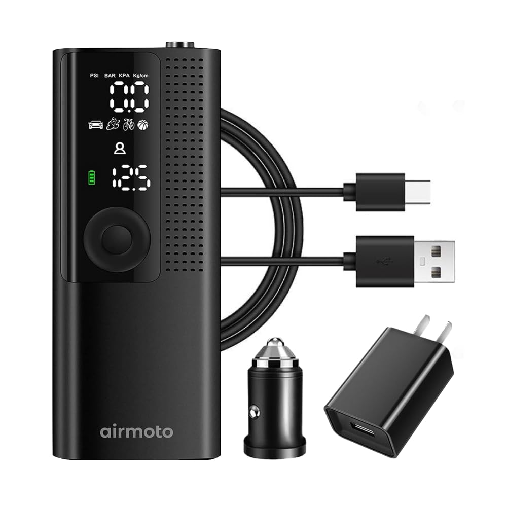 Airmoto Portable Tire Inflator and Car and Home Charger Bundle | Cordless Inflat