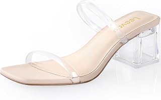 Leevar Women’s Square Open Toe Strappy Slip On Block Heel Sandals 2.25 Inch
