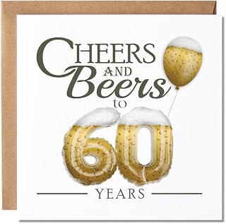 Maise & Rose 60th Birthday Card For Men 6 Cheers & Beers To 60 Years P187 | Funny Beer Themed Card, Him, Dad, Brother, Uncle, Husband, Friend, Premium 300gsm Card, Recyclable, Made In The Uk
