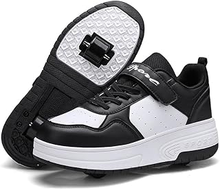 Mateju Kids Roller Skate Shoes for Girls Boys, Skateboarding Skates with 2 Wheels Parkour Shoes Unisex Retractable Skating Sneakers Shoes for Children Adult Park Sports Walking