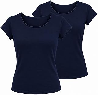 Women's Short Sleeve Slim Fit T-Shirt 2 Pieces - Slim Fit T-Shirt in Stretch Cotton, Soft and Breathable, Casual Base Top Made in Italy