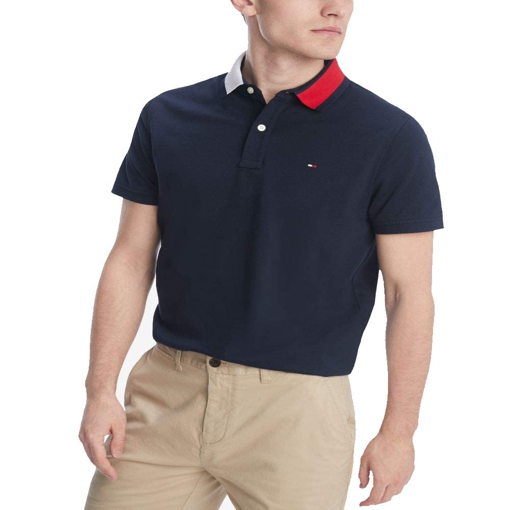 Tommy Hilfiger Men's Short Sleeve Cotton Pique Flag Polo Shirt in Custom Fit