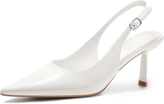 Coutgo Décolleté da donna con tacco a gattino, punta chiusa, scarpe da lavoro e feste, bianco/poliuretano., 6.5