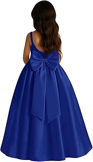 Satin Flower Girl Dress with Big Bow Elegant Sleeveless A-Line Ball Gowns Formal Communion Wedding Party Dresses
