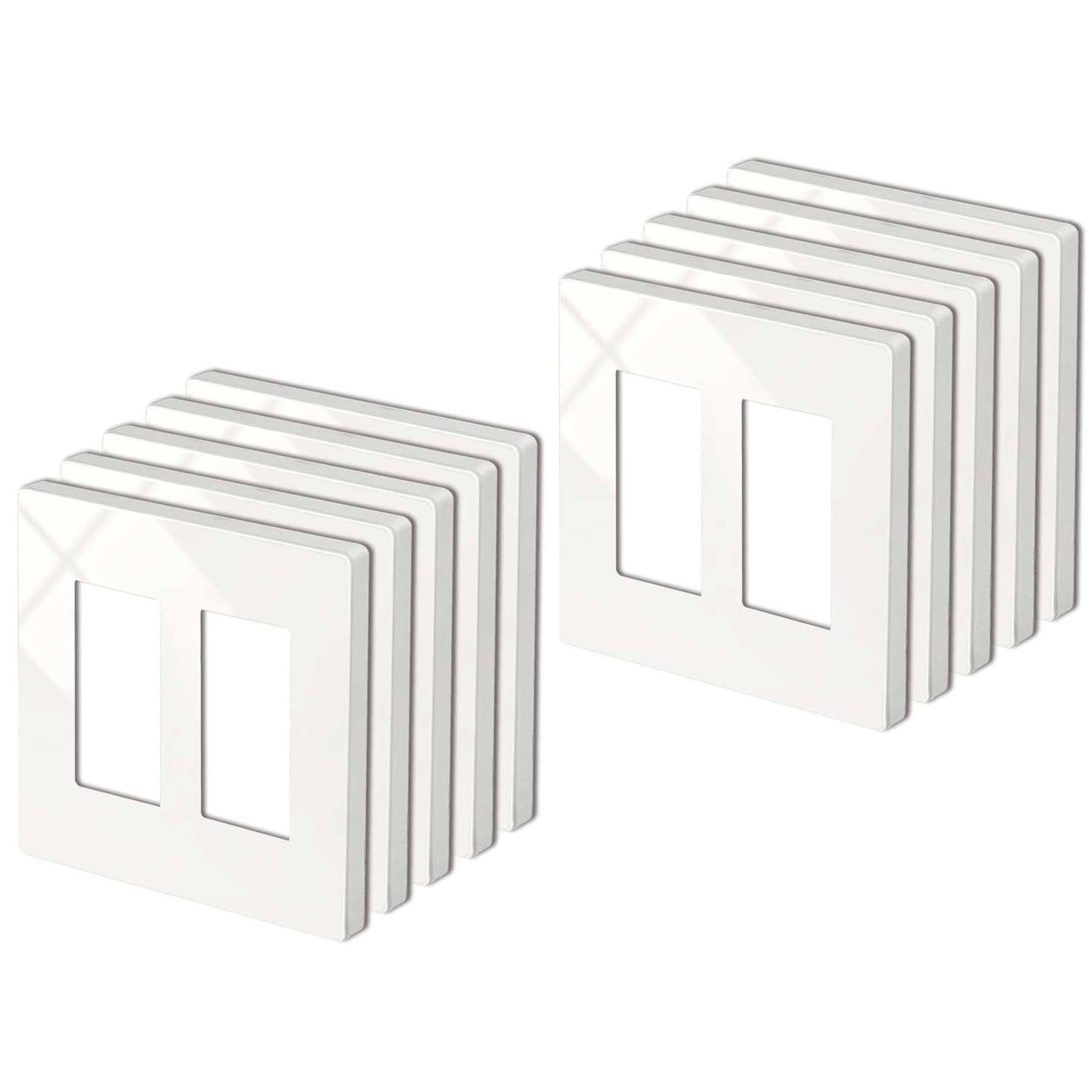 BESTTEN 10 Pack of 2-Gang Decor Screwless Wall Plate, USWP4 Gloss White Series, 