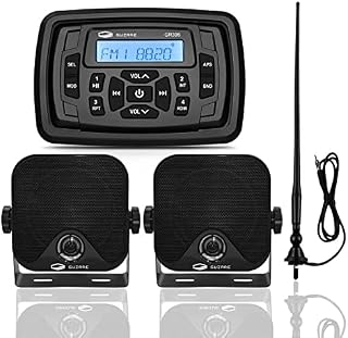 GUZARE Boats Marine Radio Bluetooth and Speakers Audio System Package - Waterproof Marine Stereo Receiver+ 1 Pari 4 inches Black Speakers + Antenna for Boats ATV UTV Motorcycle 306.301B.056B