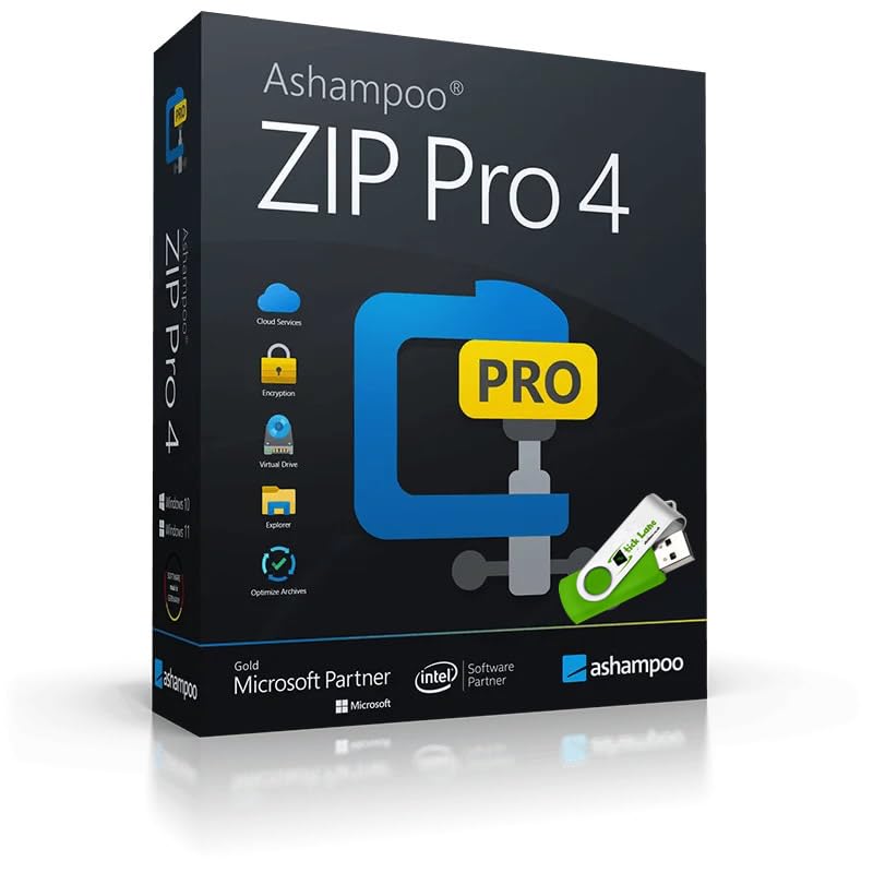 Ashampoo Zip Pro 4 Software on 32GB USB Drive, 1 PC Lifetime License