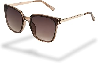 Foster Grant Fashion Women Sunglasses - Tan Square Frame with Gold Metallic Rods, Smoked Lens Anti-Scratch & Anti-Shock UV400 Protection