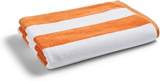 Christy Cabana Stripe Beach Towel | Extra Large | Sand Free | 100% Cotton | Luxury Super Soft Velour Front | Quick Dry Towelling Rear | 100cm x 180cm | Orange