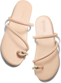 Coutgo Women Flat Sandals Square Strap Open Toe Flip Flops Toe Ring Summer Shoes