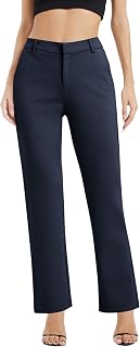 EXCHIC Women Casual Trade Straight Legs Work Elastic Waist Suit Pants with Pockets