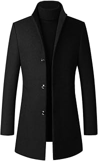 FTCayanz Men's Trench Coat Wool Blend Single Breasted Overcoat