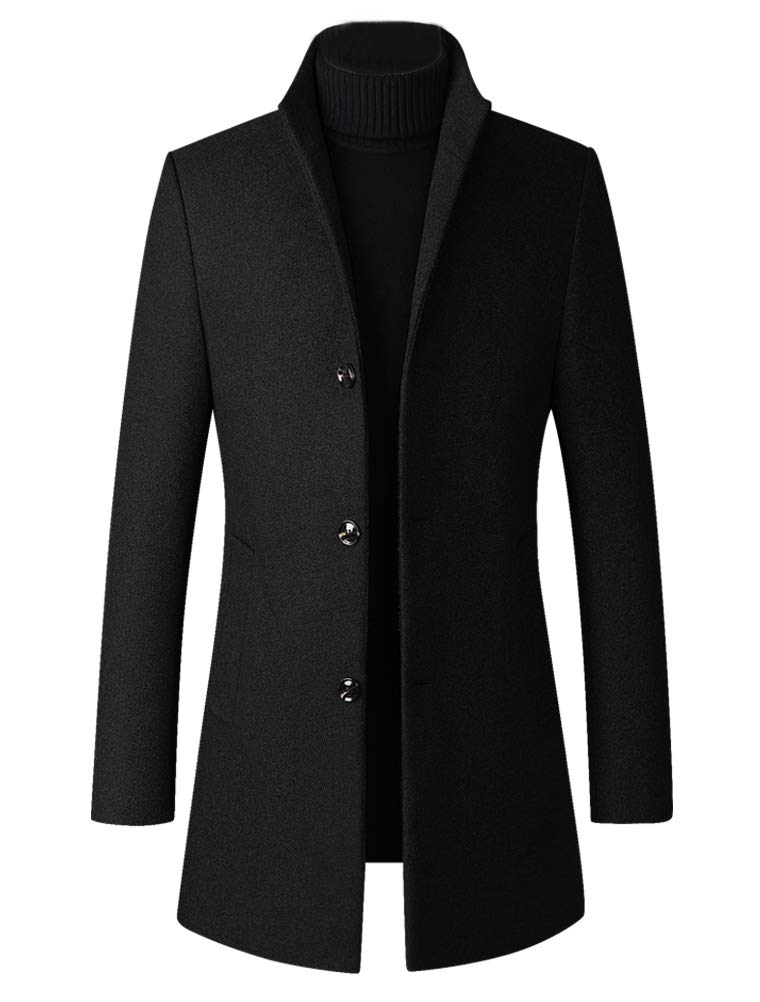 FTCayanz Men's Trench Coat Wool Blend Single Breasted Overcoat