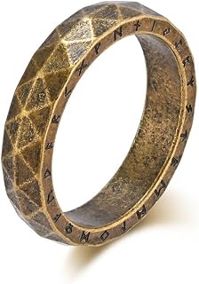 Rockyu Men's Ring, Stainless Steel, Vintage Ring, Silver, Unique Diamond Cut, Geometric Pattern, Scandinavian Letters, Carved Design, Minimalist Style, Simple Coordination, Christmas, Valentine's Day