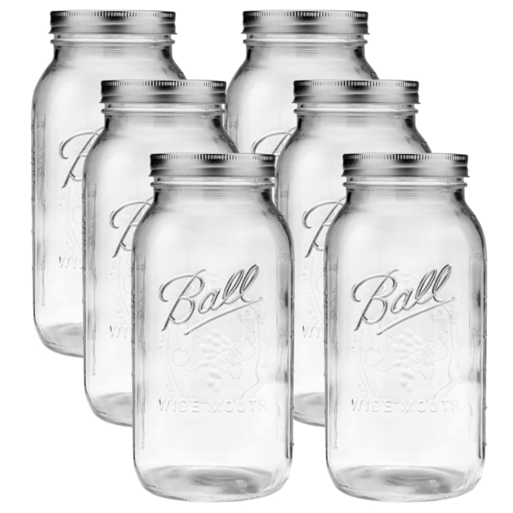 Ball - 64oz Wide Mouth Jars with Lids & Bands 6 Pack Jars | Half Gallon Large Gl