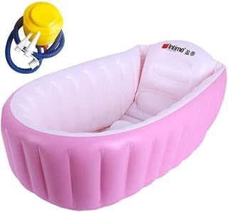 Mini Inflatable Pool, Portable Inflatable Pool - Non-Slip, Foldable Design, with Foot Pump (Blue) (Pink)