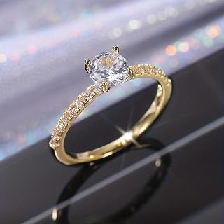White Gold Plated Copper and Dainty Tiny Minimalist Cubic Zirconia Engagement Ring Wedding Bridal Band Promise Ring Evening Party Anniversary Valentine's Day Gift Eternity Band for Women