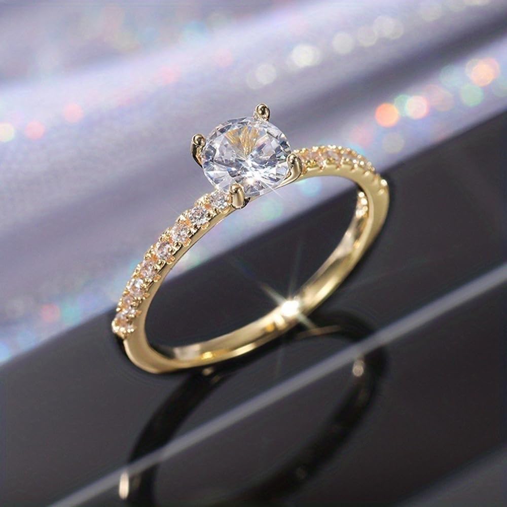White Gold Plated Copper and Dainty Tiny Minimalist Cubic Zirconia Engagement Ri