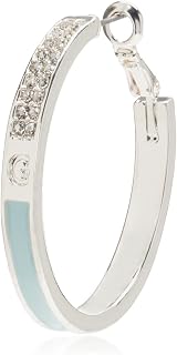Guess Silvertone Pave Crystal Glass Stone and Light Blue Hoop Earrings, ONE SIZE, enamel, glass