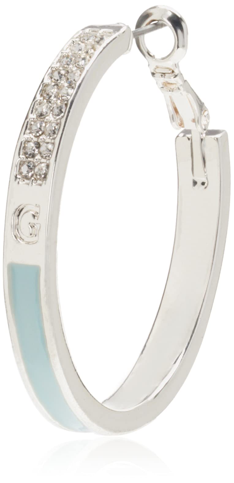 Guess Silvertone Pave Crystal Glass Stone and Light Blue Hoop Earrings, ONE SIZE