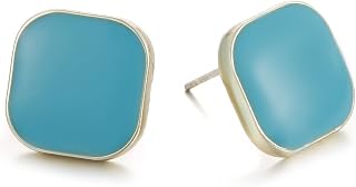 RUOFFETA Small Square Stud Earrings for Women - Pure Color Enamel Button Post, Delicate Pierced Jewelry