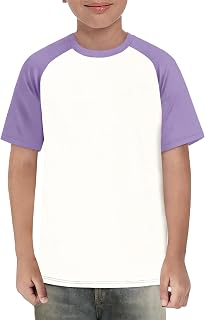 Haloumoning Kids Raglan Short Sleeve T Shirts Basic Color Block Tees Crew Neck Tees 5-14 Years