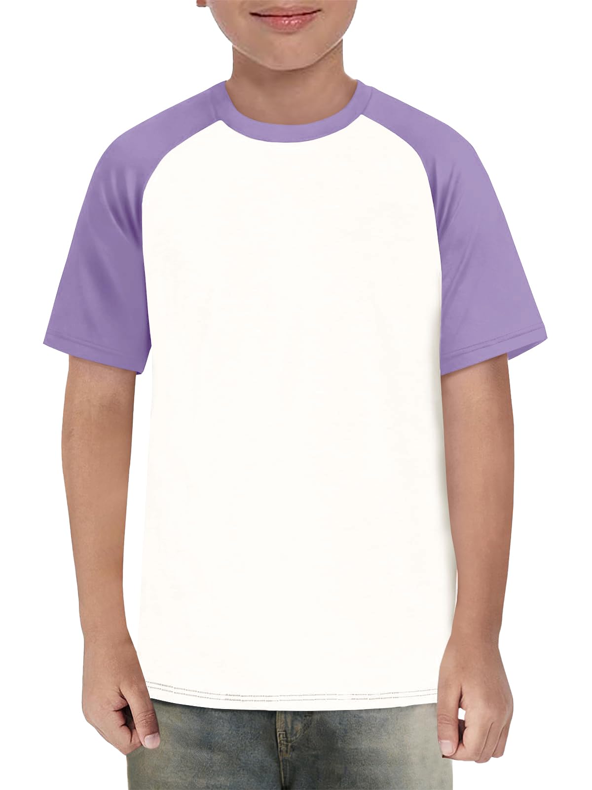 Haloumoning Kids Raglan Short Sleeve T Shirts Basic Color Block Tees Crew Neck T