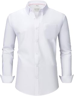 Men's Oxford Dress Shirts Long Sleeve Button Down Collar Shirt with Pocket