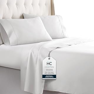 HC COLLECTION Bed Sheets Set King with 2 Pillowcases, Hotel Luxury Platinum 1800 Series Brushed Microfiber Sheet w/Deep Pocket, Ultra Soft Lightweight 4 Pcs Linen Bedding for Hot Sleepers, White