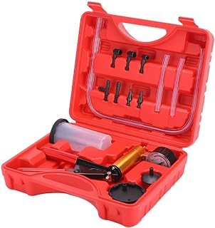 ZJERYL GULL 2 in 1 Brake Bleeder Kit with Hand Vacuum Pump with Gauge Adapters Automotive Brake Fluid Bleeding Set with Protected Case for Car Truck (Red)