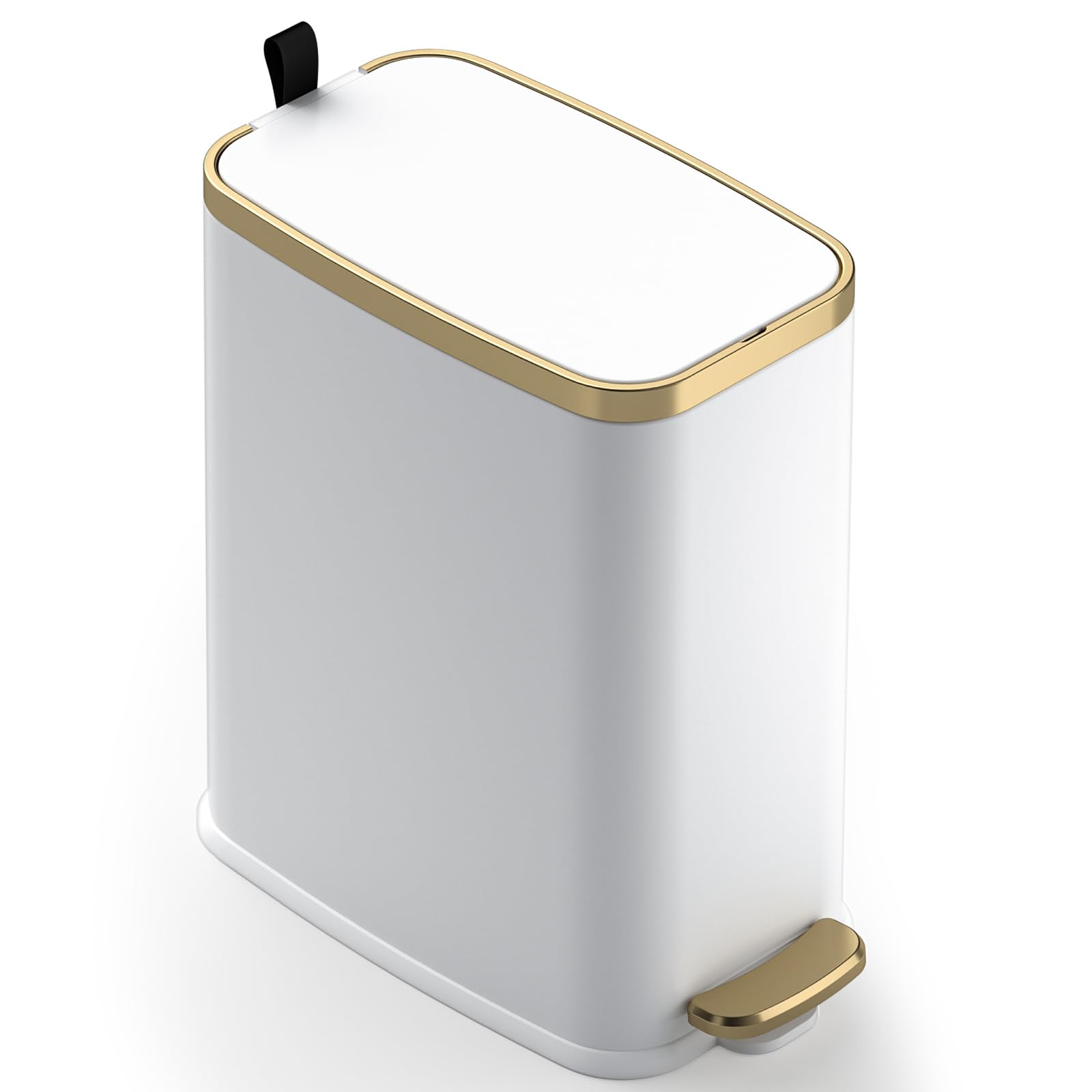 CEROELDA Small Bathroom Trash Can with Lid-5L/1.3 Gal-Soft Close Lid-White | Han