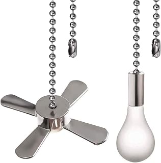Akahttbn Ceiling Fan Pull Chain Ornaments Extension Chains with Decorative Light Bulb and Cord 13.6 Inches Fan Pull Chain Set For Ceiling Light Lamp Chain (Nickel)