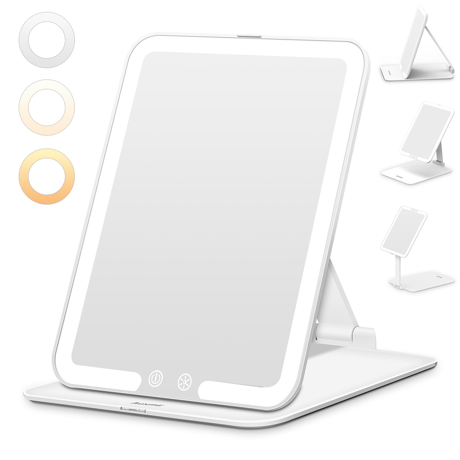 Auxmir Foldable Makeup Mirror with Light, Rechargeable Travel Mirror, White | 3 