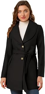 Allegra K Women's Winter Pea Coat 2026 Shawl Collar Belted Long Overcoats