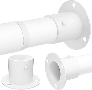 Wardrobe Rail, Heavy Duty Clothes Rod with End Sockets, Adjustable Hanging Rails for Clothes, Wardrobe and Bathroom, 68-90CM/Diameter 32MM, White