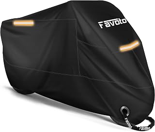 Favoto Motorbike Cover Waterproof Outdoor, Motorcycle Cover Moped Scooter | Size 245 x 105 x 125 cm, 210D Oxford Fabric, Rainproof & UV Resistant, 3 Reflective Strips, 2 Lock Holes, Windproof Buckles