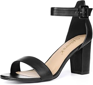 Allegra K Women’s Sandals, Open Toe Pumps, Chunky Block Heel, Ankle Strap
