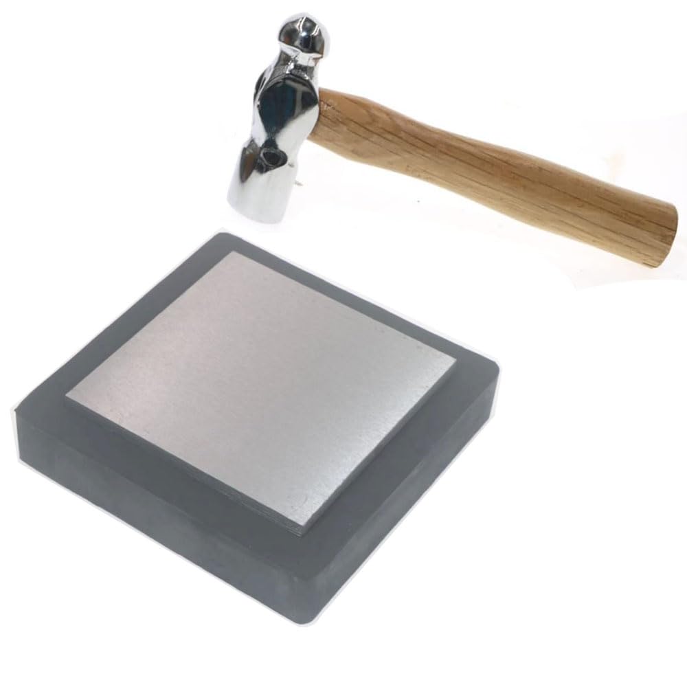 Steel Bench Block Flat Anvil Jewelers Tool with Rubber Block and Stamping Hammer