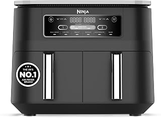Ninja Foodi 6-in-1 Dual Zone 7.6L Air Fryer, 2 Drawers, Black AF300UK | 6 functions: Air Fry, Max Crisp, Roast, Bake, Reheat & Dehydrate. Cooks 4-6 Portions, Non-Stick, Dishwasher Safe Drawers
