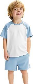 Haloumoning Completo estivo per bambino, 2 pezzi, a blocchi di colore, a maniche corte, maglietta raglan e pantaloncini, 1-8 anni