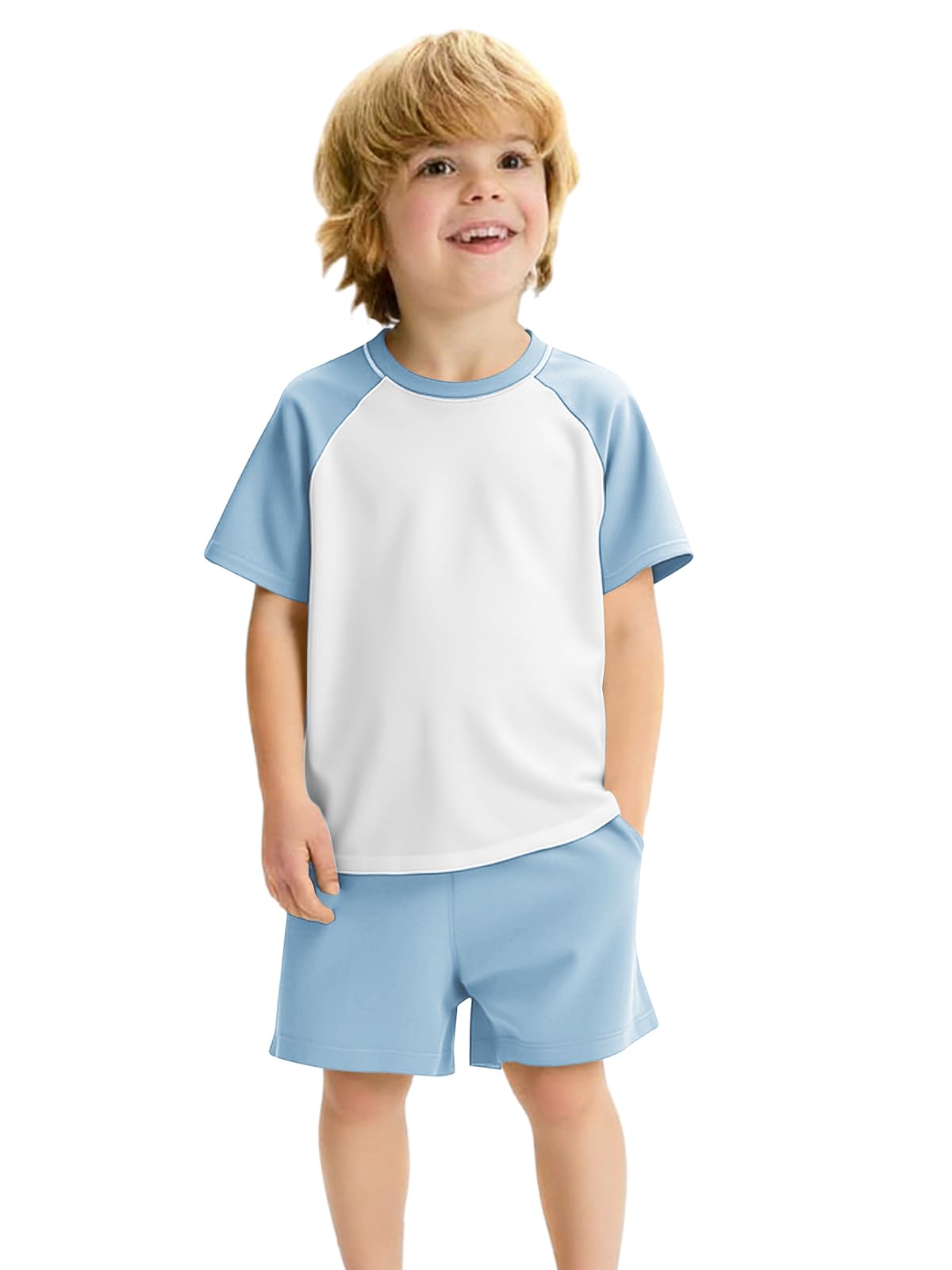 Haloumoning Completo estivo per bambino, 2 pezzi, a blocchi di colore, a maniche