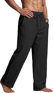 PIDOGYM Men's Cotton Linen Pants Summer Beach Pants Golf Dress Trousers
